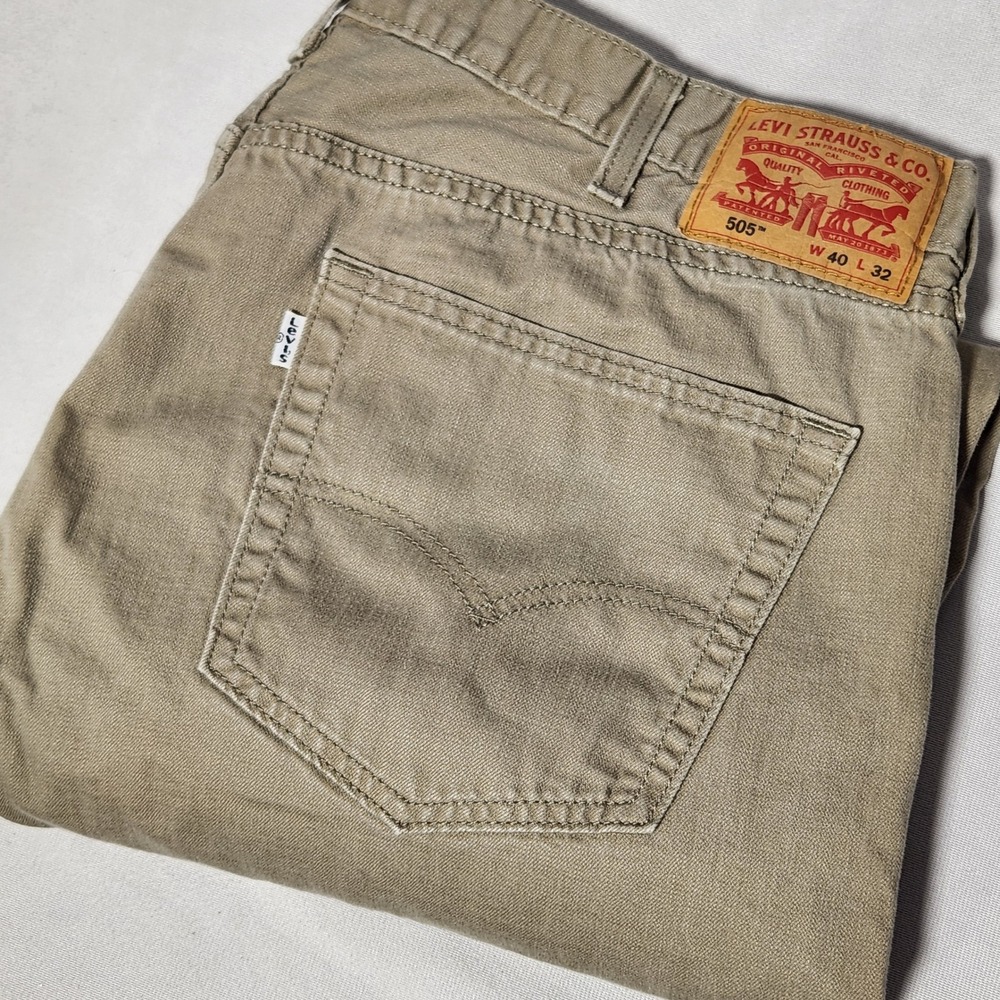 Levis 505 Regular‎ Fit Khaki Tan Jeans/Pants Mens 40x30 Straight Leg Cotton